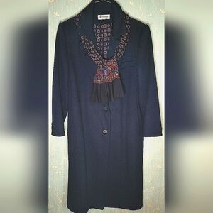 Forecaster Of Boston Made In USA 100% Pure Wool Woman's Blue Coat With Scarf